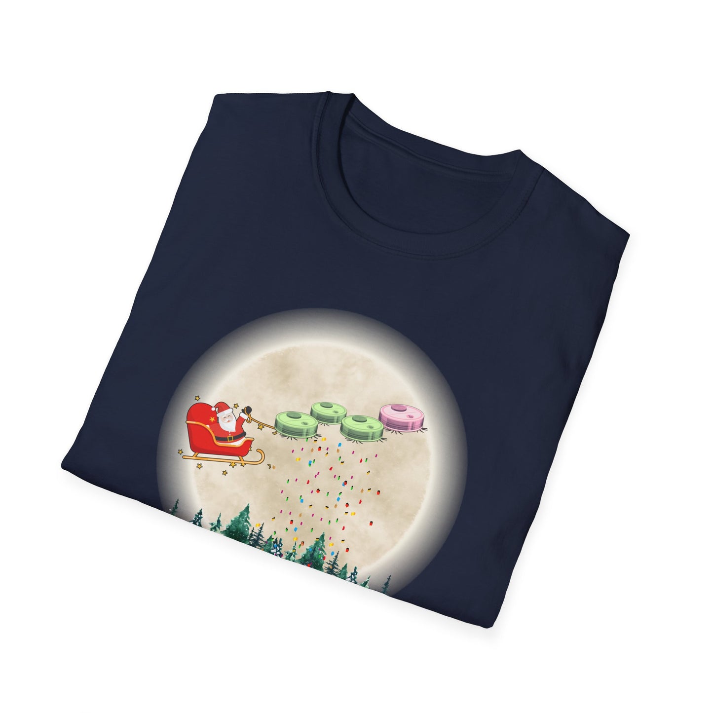 Robot Vacuums Pulling Santa's Sleigh Soft Cotton Tshirt