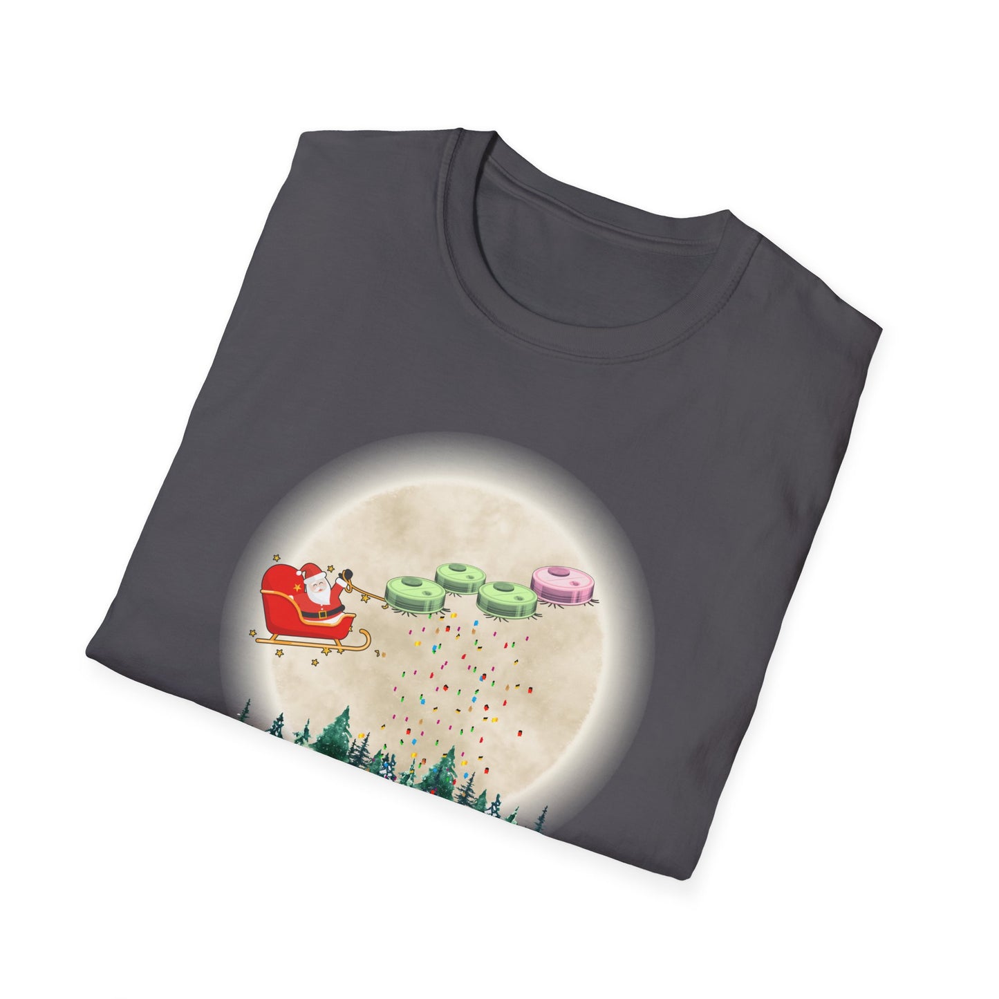 Robot Vacuums Pulling Santa's Sleigh Soft Cotton Tshirt