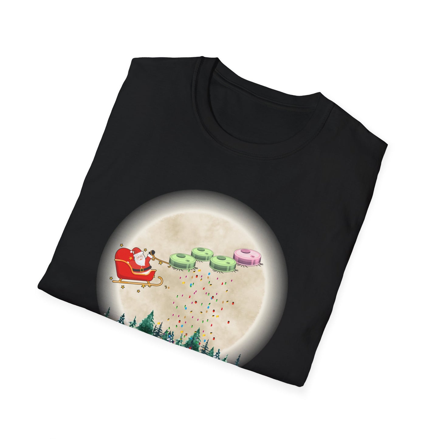 Robot Vacuums Pulling Santa's Sleigh Soft Cotton Tshirt