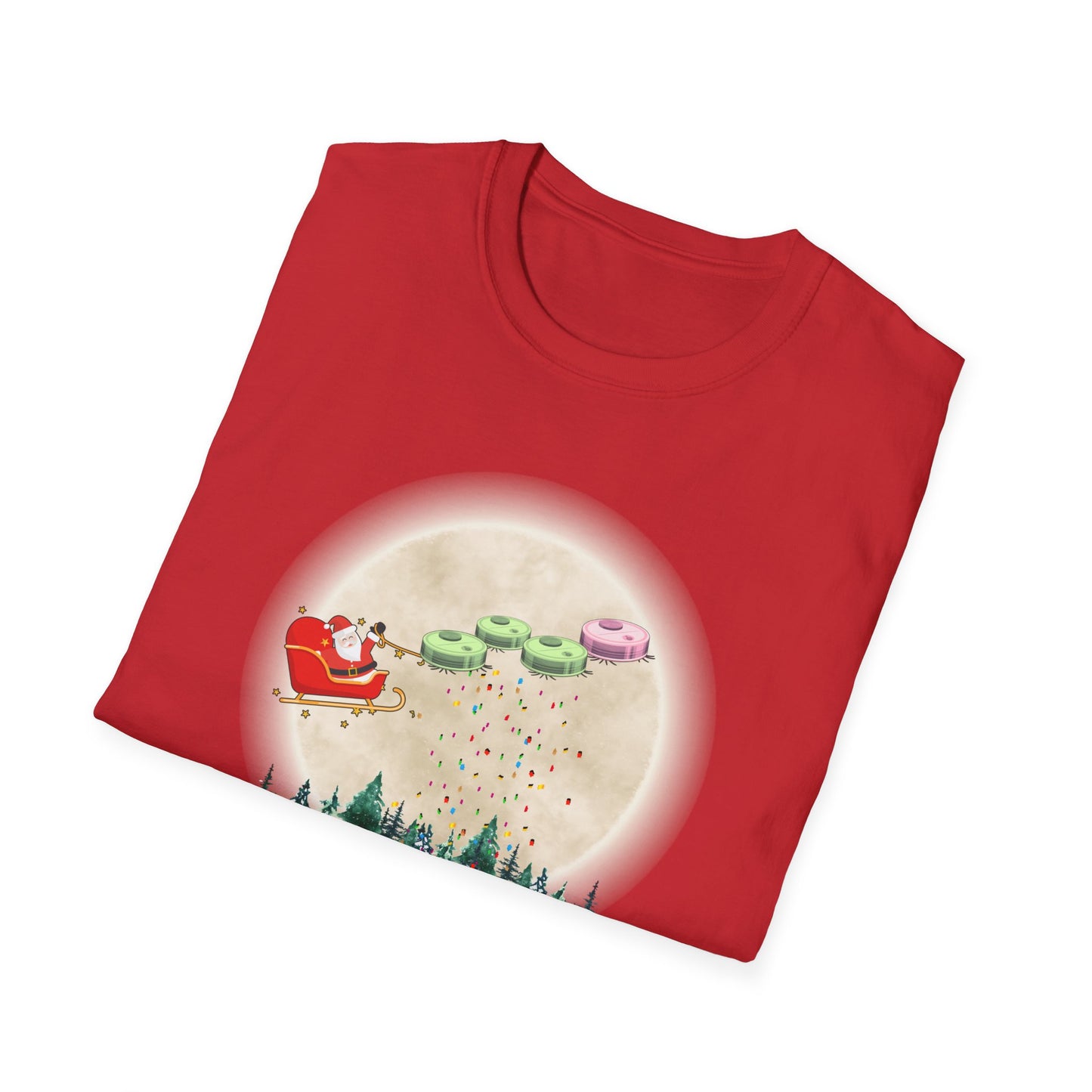 Robot Vacuums Pulling Santa's Sleigh Soft Cotton Tshirt