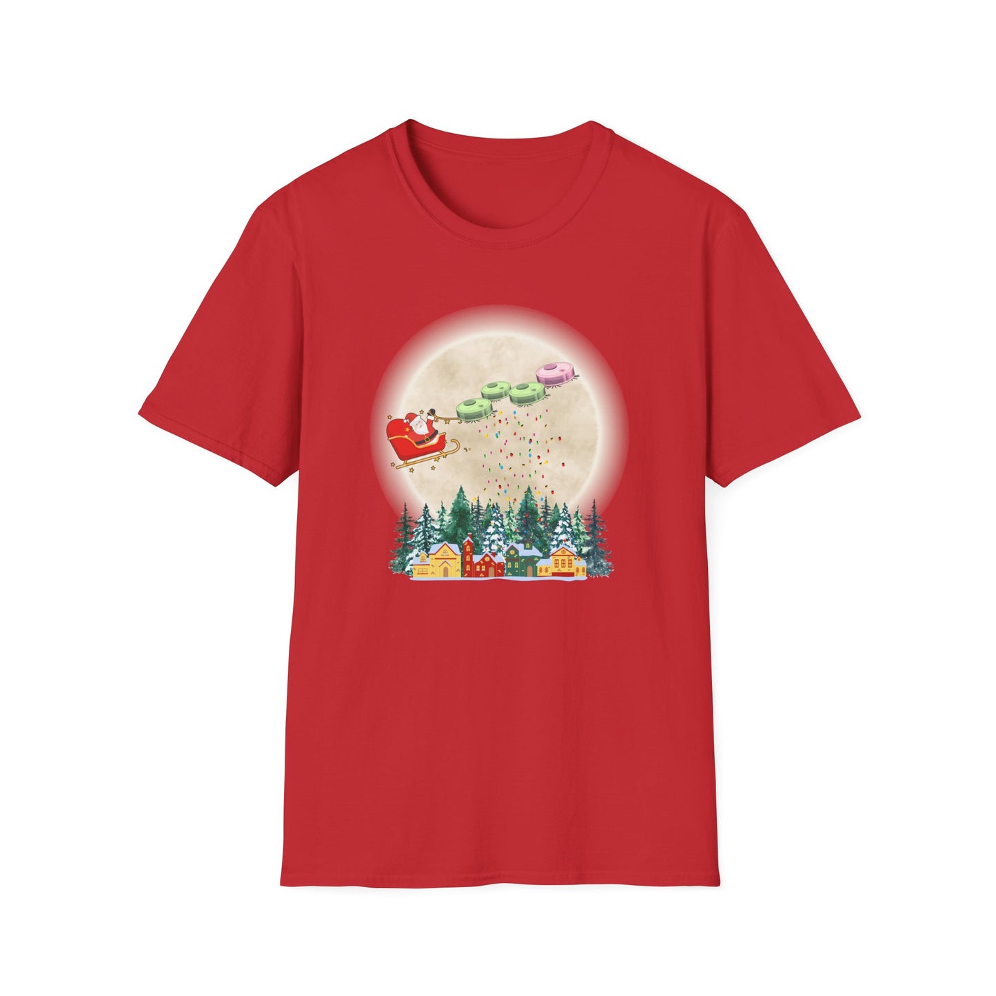 Robot Vacuums Pulling Santa's Sleigh Soft Cotton Tshirt