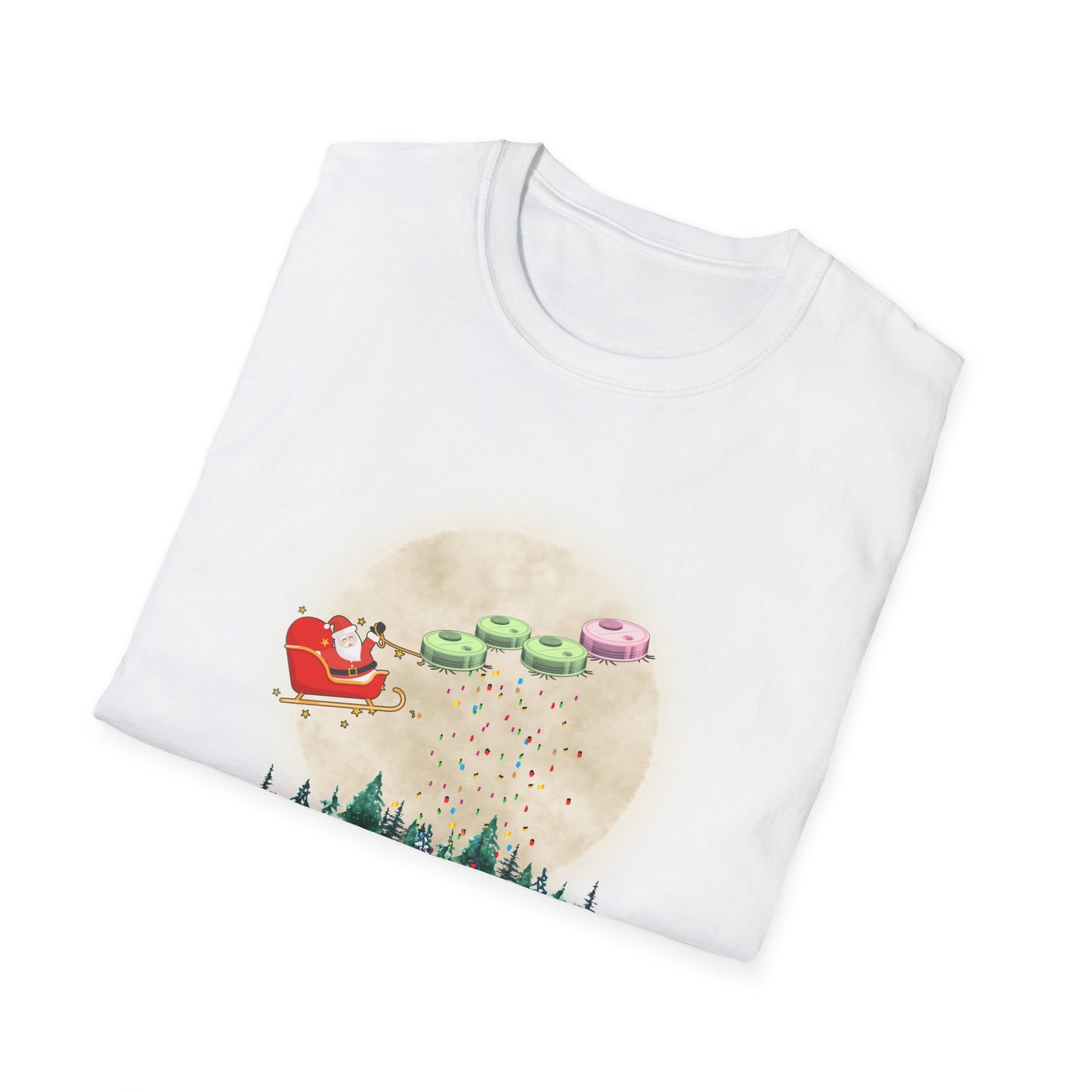 Robot Vacuums Pulling Santa's Sleigh Soft Cotton Tshirt